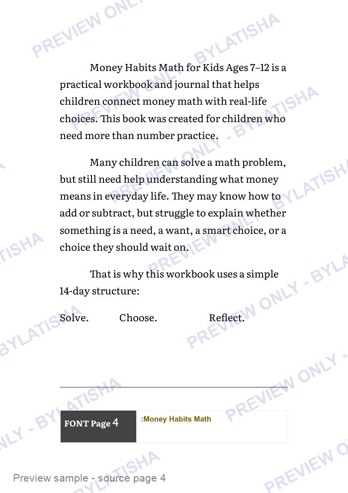 Money Habits Math for Kids Ages 7-12 preview sample