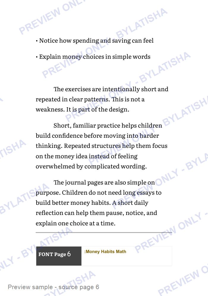 Money Habits Math for Kids Ages 7-12 preview sample