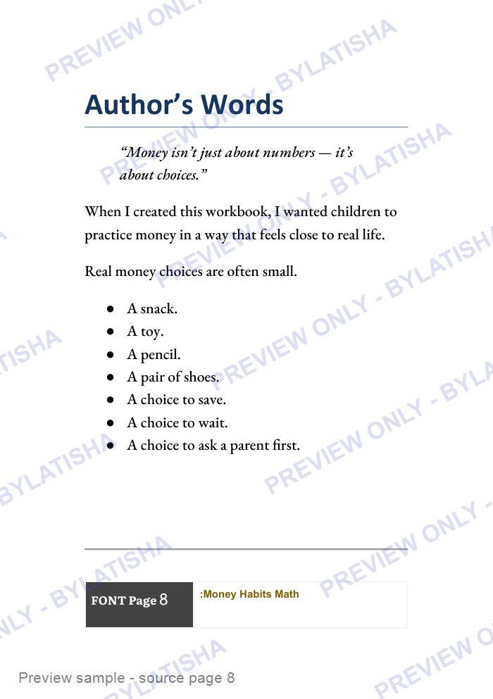 Money Habits Math for Kids Ages 7-12 preview sample