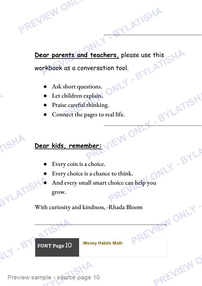 Money Habits Math for Kids Ages 7-12 preview sample