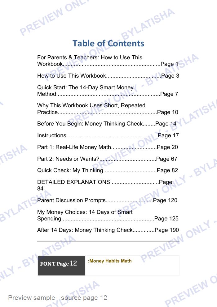 Money Habits Math for Kids Ages 7-12 preview sample