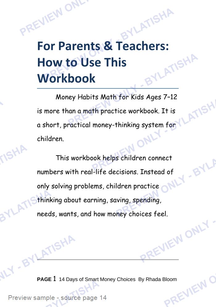 Money Habits Math for Kids Ages 7-12 preview sample