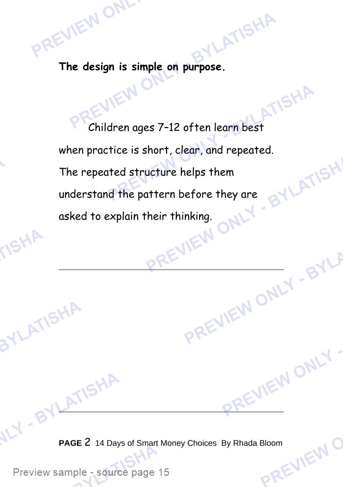 Money Habits Math for Kids Ages 7-12 preview sample