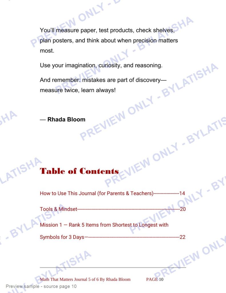 My Measurement Adventures Journal preview sample