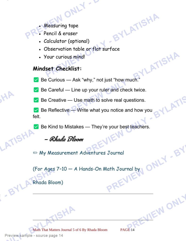 My Measurement Adventures Journal preview sample