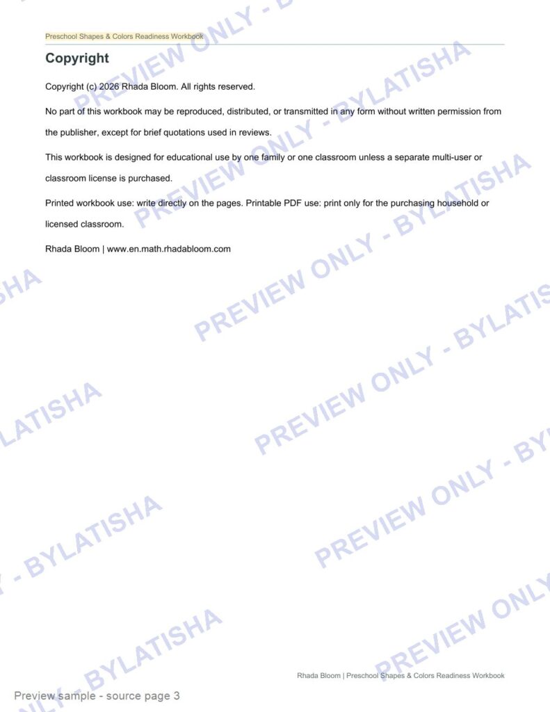 Preschool Shapes and Colors Readiness Workbook preview sample