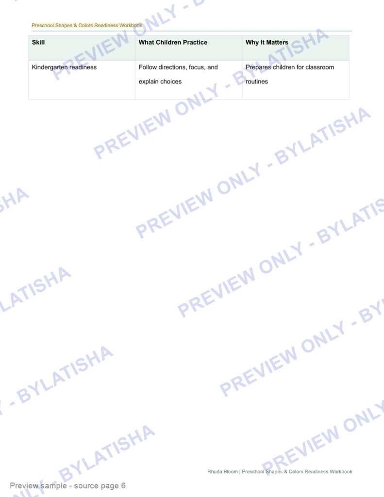 Preschool Shapes and Colors Readiness Workbook preview sample
