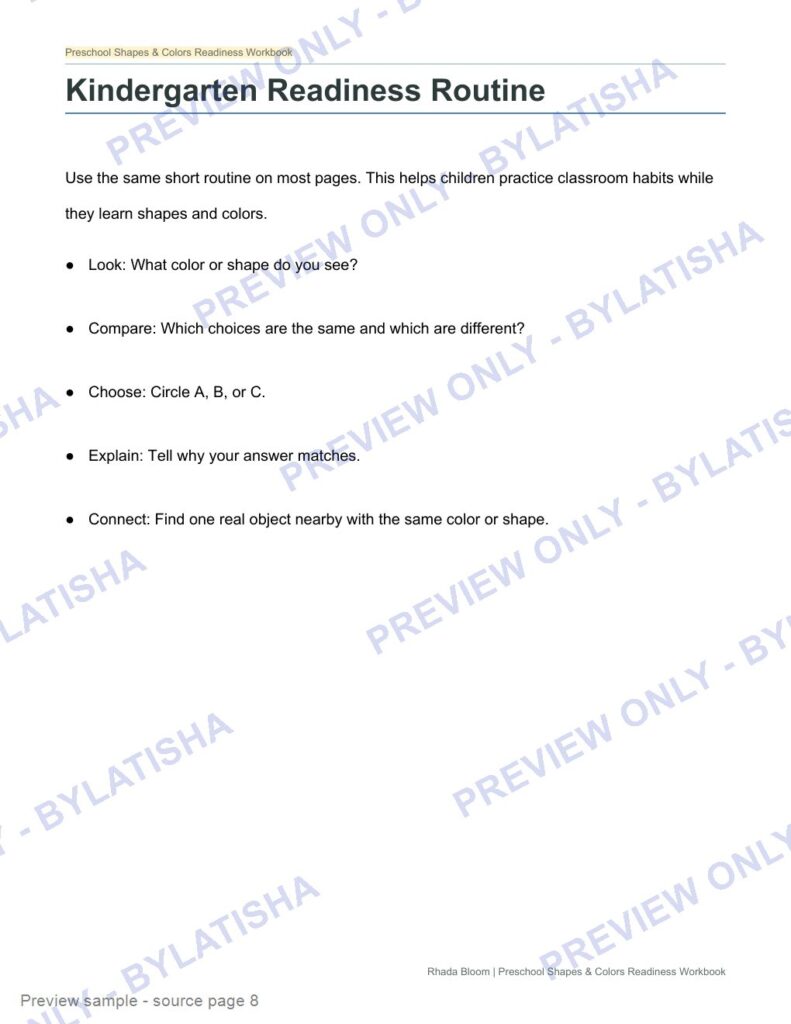 Preschool Shapes and Colors Readiness Workbook preview sample