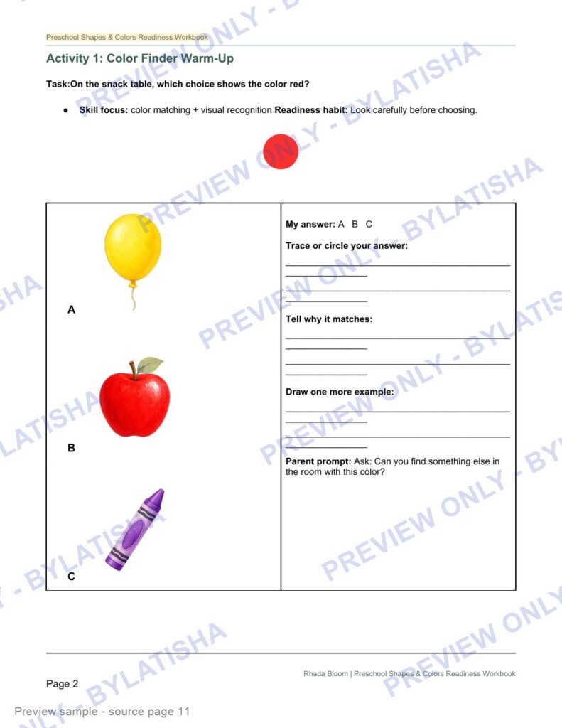 Preschool Shapes and Colors Readiness Workbook preview sample