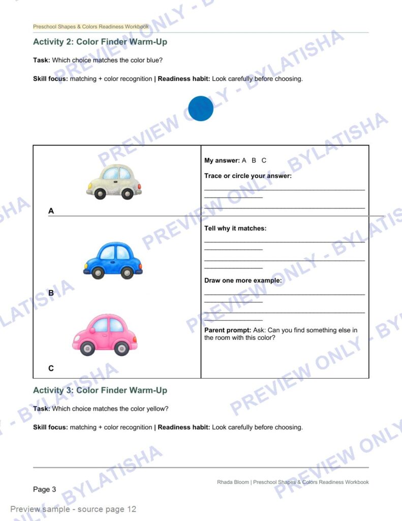 Preschool Shapes and Colors Readiness Workbook preview sample