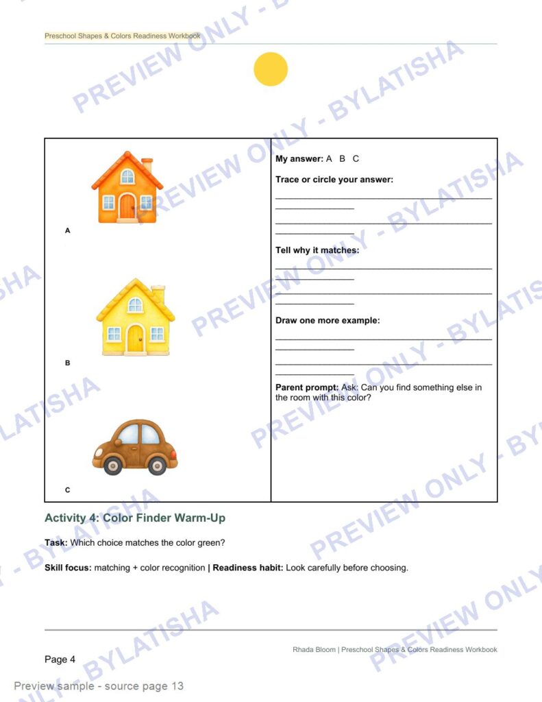 Preschool Shapes and Colors Readiness Workbook preview sample