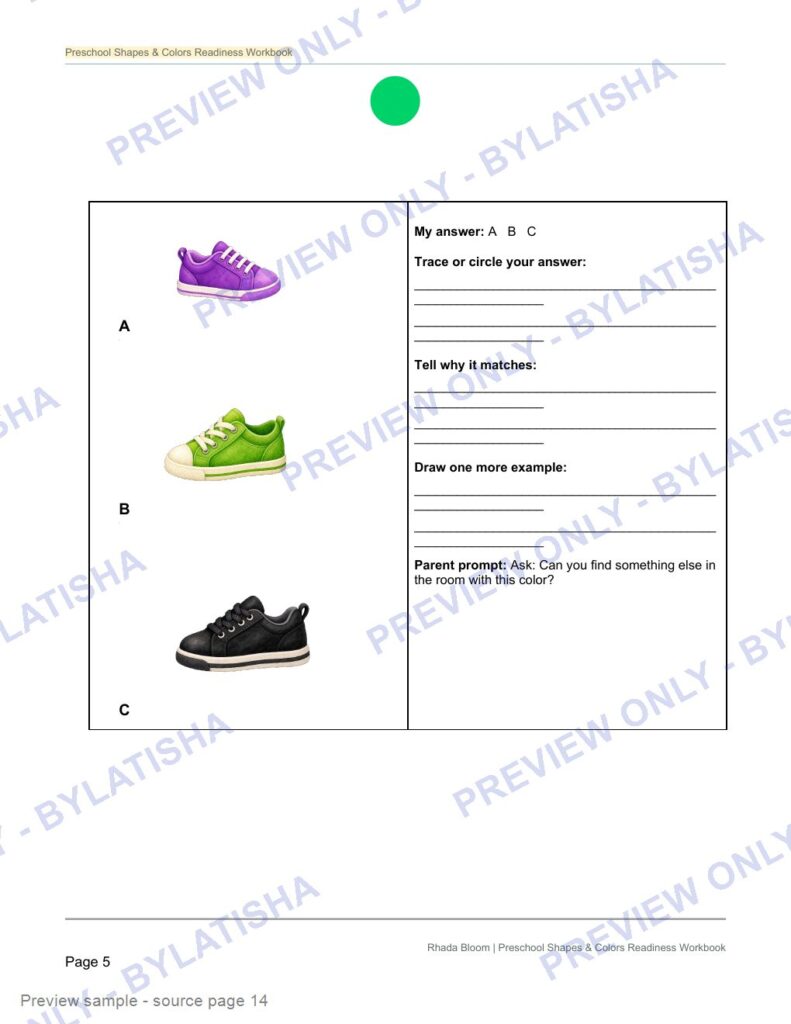 Preschool Shapes and Colors Readiness Workbook preview sample