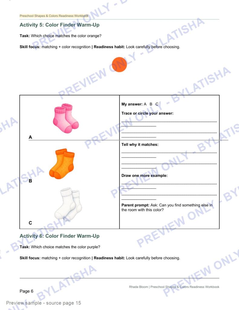 Preschool Shapes and Colors Readiness Workbook preview sample