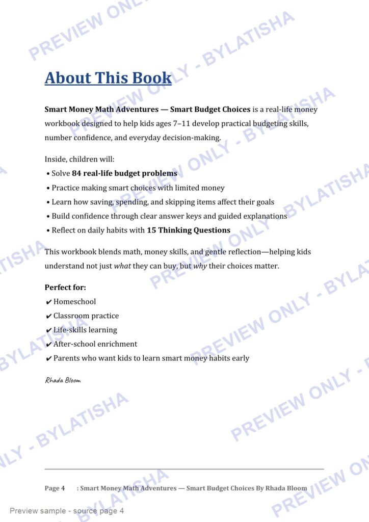 Smart Money Math Adventures: Smart Budget Choices preview sample