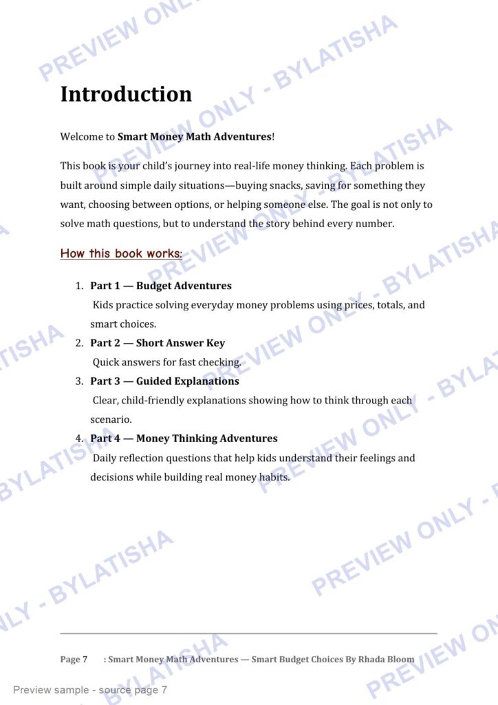 Smart Money Math Adventures: Smart Budget Choices preview sample