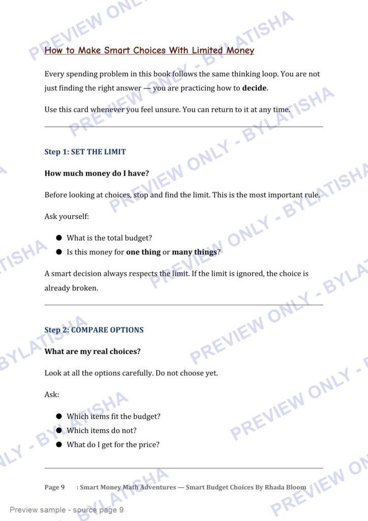 Smart Money Math Adventures: Smart Budget Choices preview sample