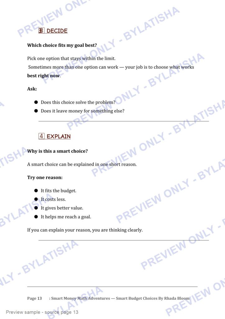 Smart Money Math Adventures: Smart Budget Choices preview sample
