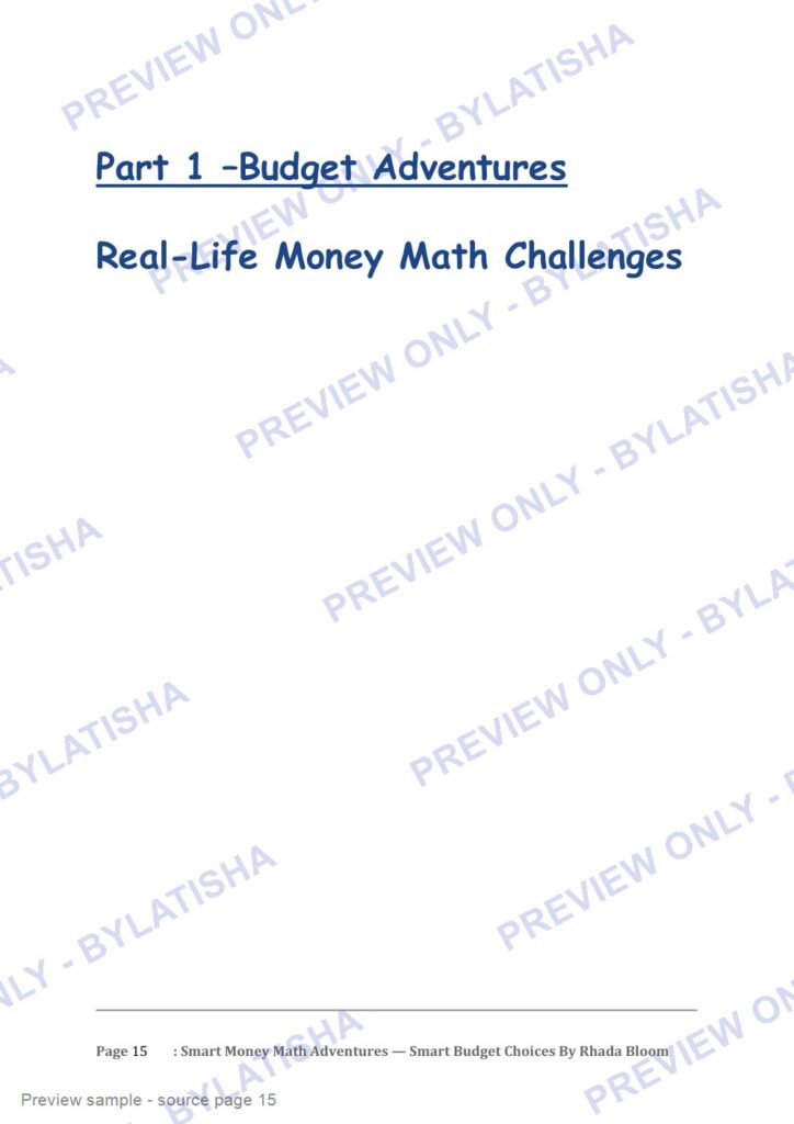 Smart Money Math Adventures: Smart Budget Choices preview sample