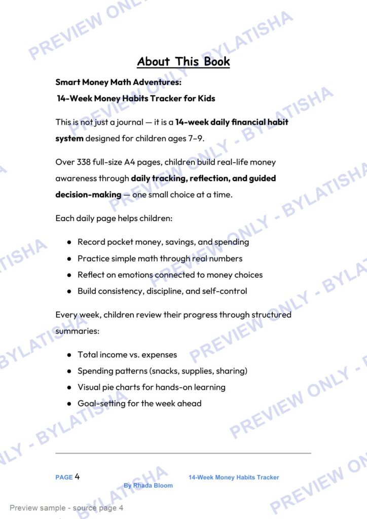 Smart Money Math Adventures: 14-Week Money Habits Tracker preview sample