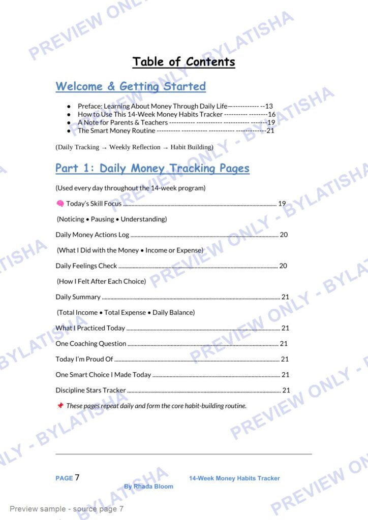 Smart Money Math Adventures: 14-Week Money Habits Tracker preview sample