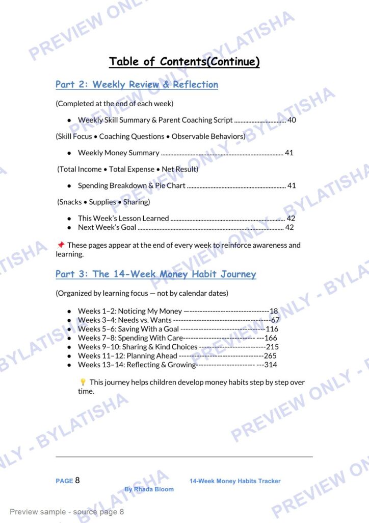 Smart Money Math Adventures: 14-Week Money Habits Tracker preview sample