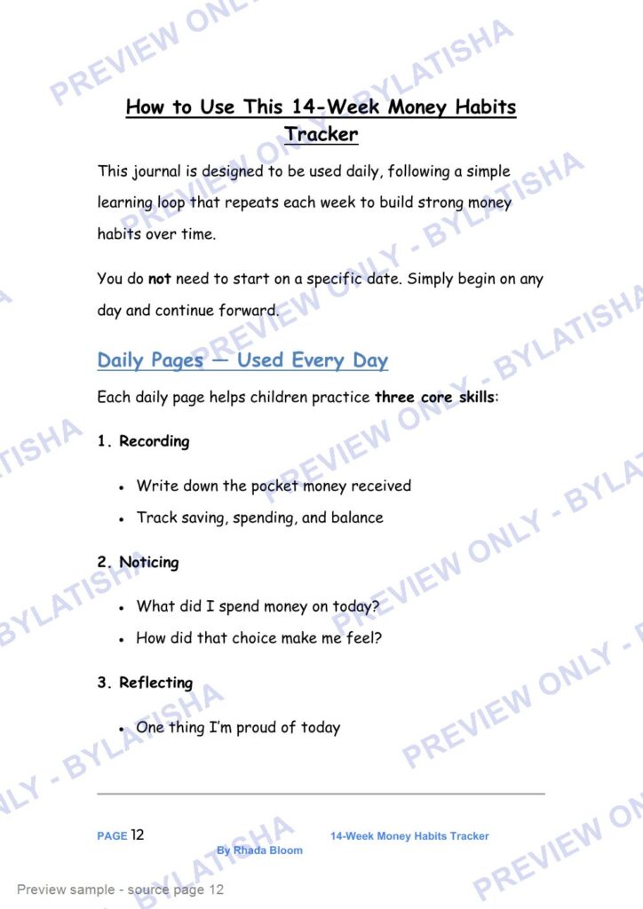 Smart Money Math Adventures: 14-Week Money Habits Tracker preview sample