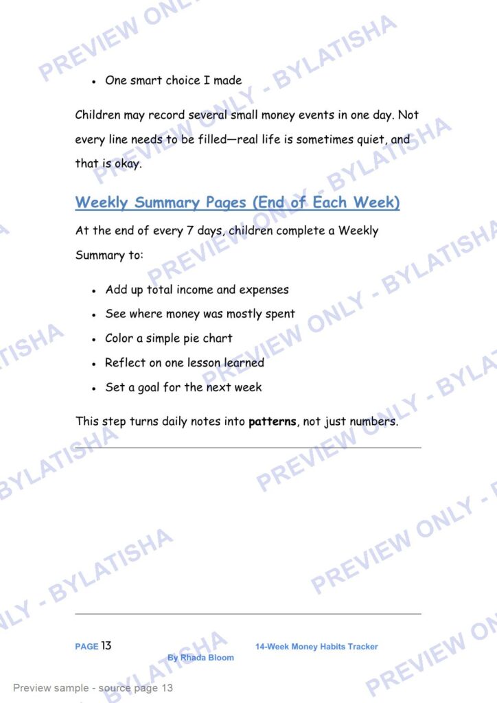Smart Money Math Adventures: 14-Week Money Habits Tracker preview sample
