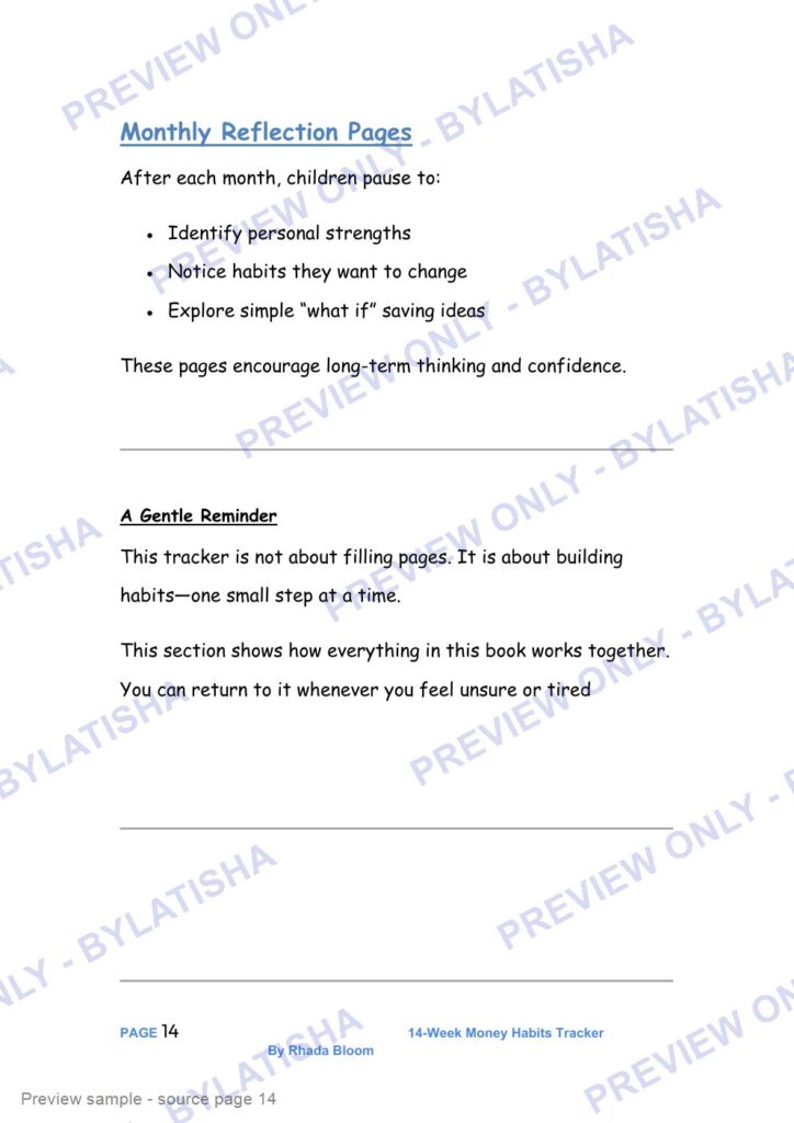 Smart Money Math Adventures: 14-Week Money Habits Tracker preview sample