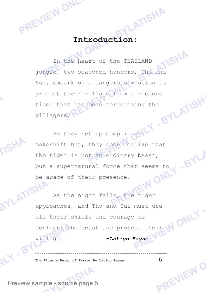 The Tiger's Reign of Terror preview sample