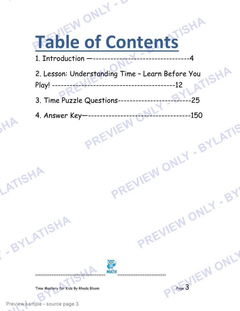 Time Mastery for Kids preview sample