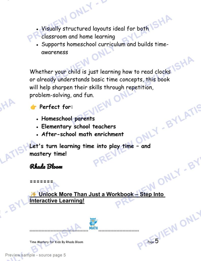 Time Mastery for Kids preview sample
