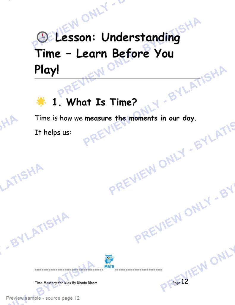 Time Mastery for Kids preview sample