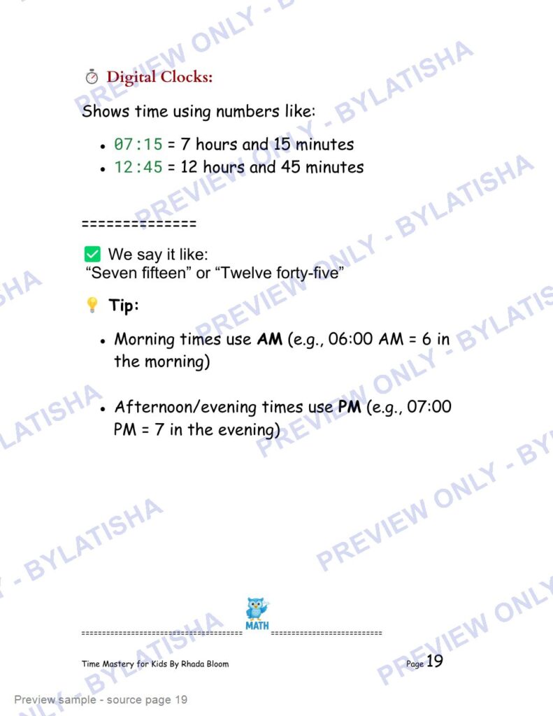 Time Mastery for Kids preview sample