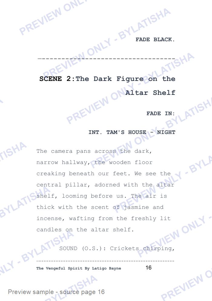 The Vengeful Spirit: Screenplay E-Book Edition — Latigo’s Flash Read preview sample