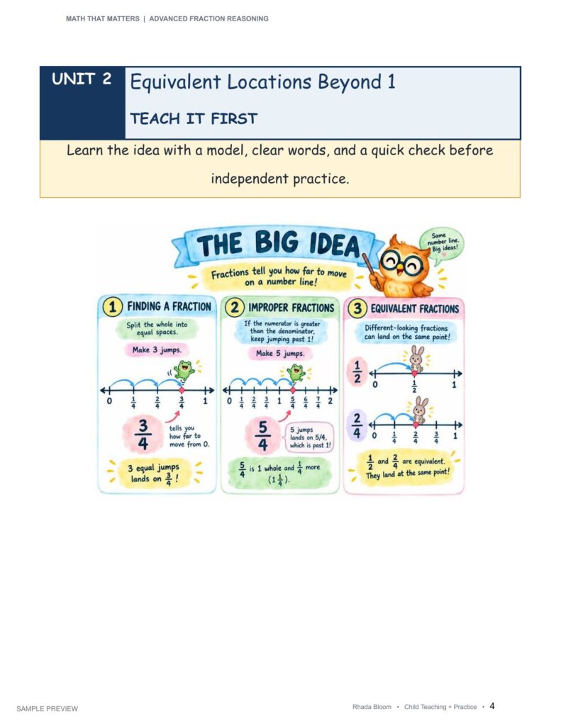 Math That Matters - Advanced Fraction Reasoning Unit 2: Equivalent Locations Beyond 1 sample preview page 3