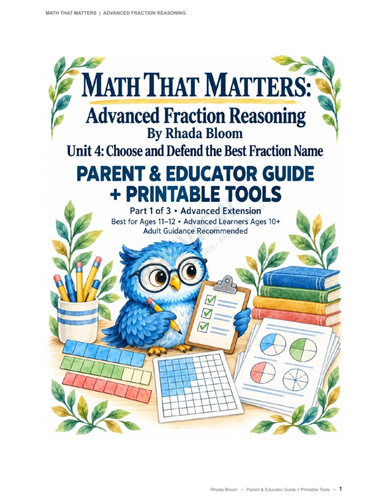 MATH THAT MATTERS: Advanced Fraction Reasoning Unit 4: Choose and Defend the Best Fraction Name (Best for Ages 11–12 • Advanced Learners Ages 10+) sample preview page 1