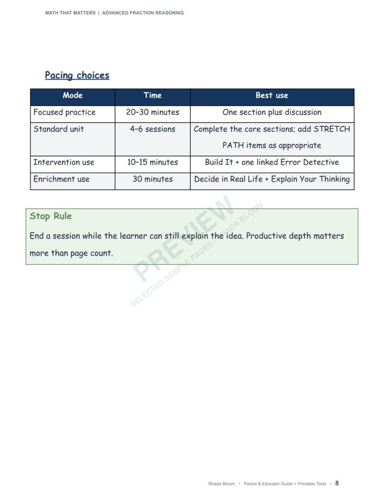 MATH THAT MATTERS: Advanced Fraction Reasoning Unit 4: Choose and Defend the Best Fraction Name (Best for Ages 11–12 • Advanced Learners Ages 10+) sample preview page 4