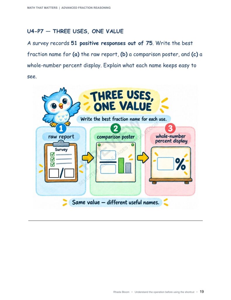 MATH THAT MATTERS: Advanced Fraction Reasoning Unit 4: Choose and Defend the Best Fraction Name (Best for Ages 11–12 • Advanced Learners Ages 10+) sample preview page 12