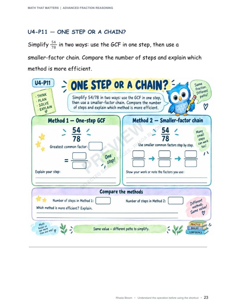 MATH THAT MATTERS: Advanced Fraction Reasoning Unit 4: Choose and Defend the Best Fraction Name (Best for Ages 11–12 • Advanced Learners Ages 10+) sample preview page 13
