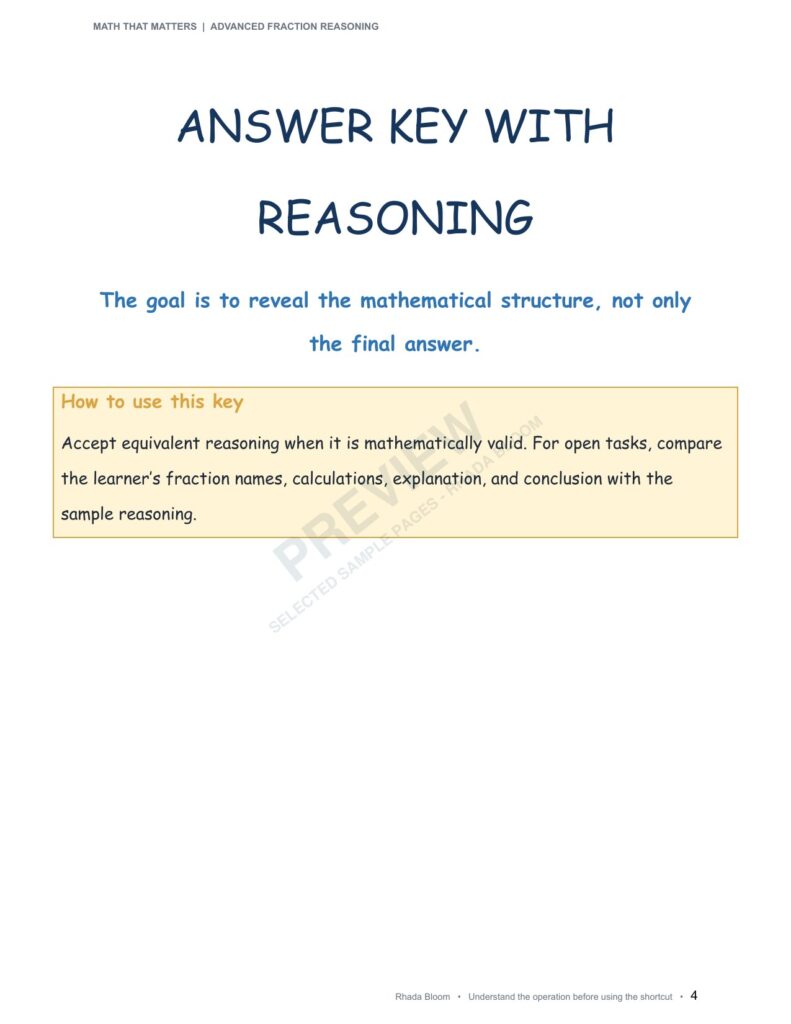 MATH THAT MATTERS: Advanced Fraction Reasoning Unit 4: Choose and Defend the Best Fraction Name (Best for Ages 11–12 • Advanced Learners Ages 10+) sample preview page 19