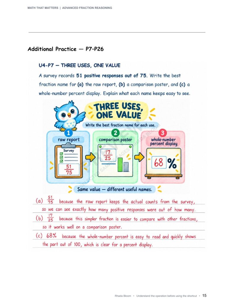 MATH THAT MATTERS: Advanced Fraction Reasoning Unit 4: Choose and Defend the Best Fraction Name (Best for Ages 11–12 • Advanced Learners Ages 10+) sample preview page 20