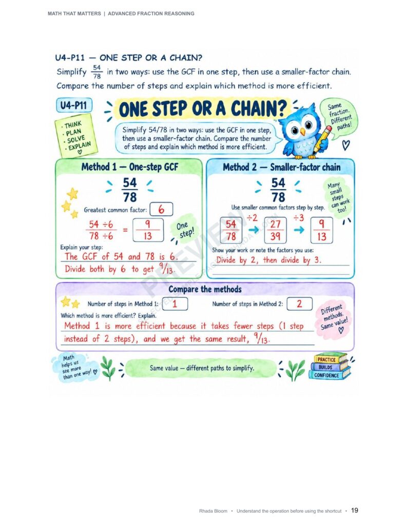 MATH THAT MATTERS: Advanced Fraction Reasoning Unit 4: Choose and Defend the Best Fraction Name (Best for Ages 11–12 • Advanced Learners Ages 10+) sample preview page 21