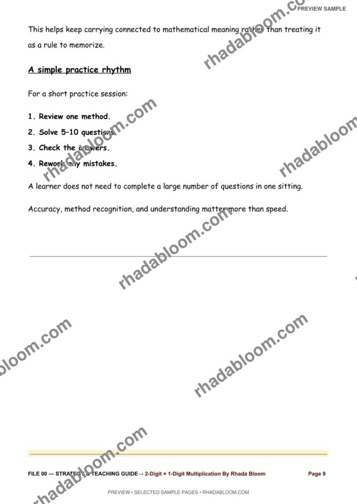 Multiplication Learning Pack :2-Digit × 1-Digit Multiplication By Rhada Bloom sample preview page 5 - Strategy & Teaching Guide