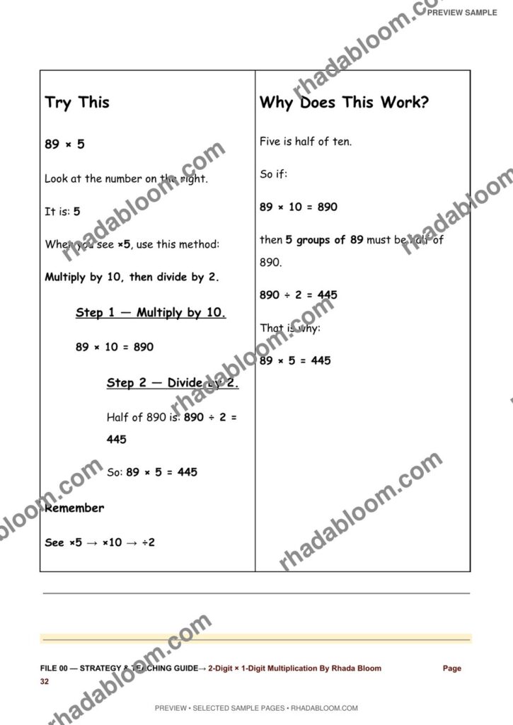 Multiplication Learning Pack :2-Digit × 1-Digit Multiplication By Rhada Bloom sample preview page 11 - Strategy & Teaching Guide