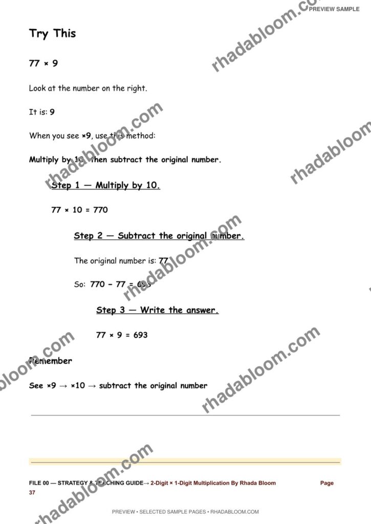 Multiplication Learning Pack :2-Digit × 1-Digit Multiplication By Rhada Bloom sample preview page 12 - Strategy & Teaching Guide
