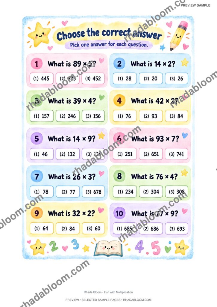 Multiplication Learning Pack :2-Digit × 1-Digit Multiplication By Rhada Bloom sample preview page 18 - Learner Practice