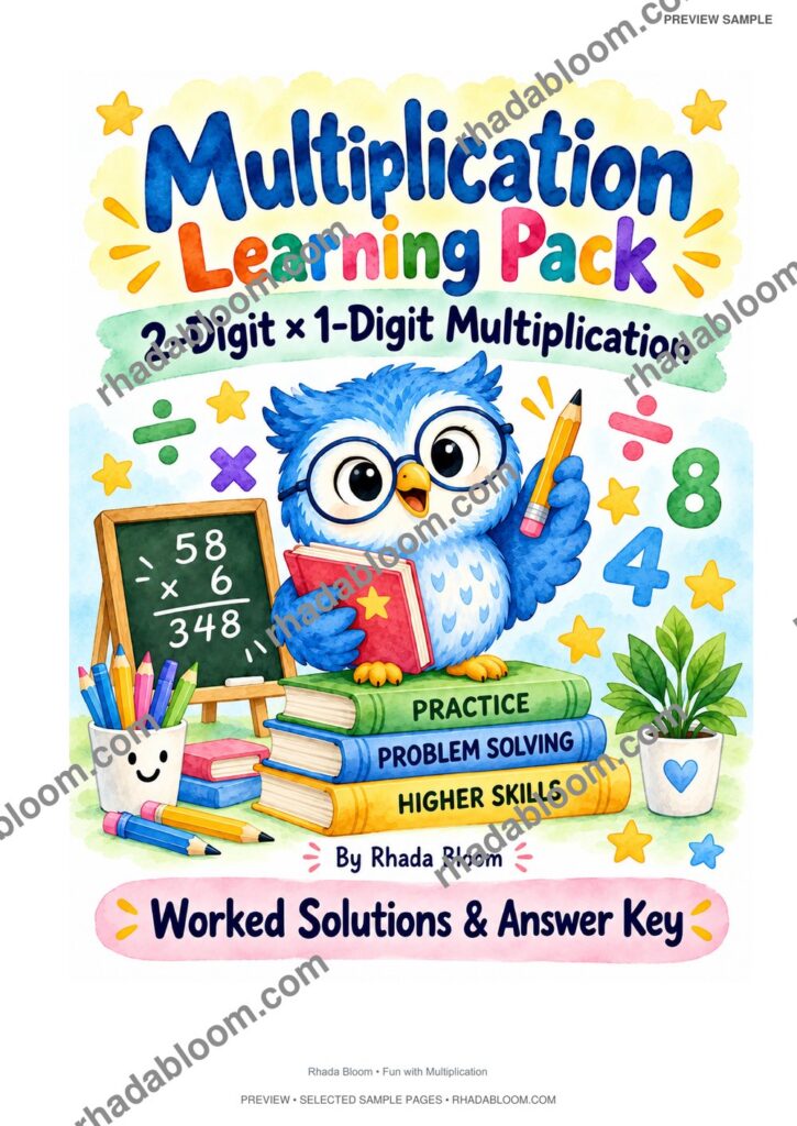 Multiplication Learning Pack :2-Digit × 1-Digit Multiplication By Rhada Bloom sample preview page 20 - Worked Solutions & Answer Key