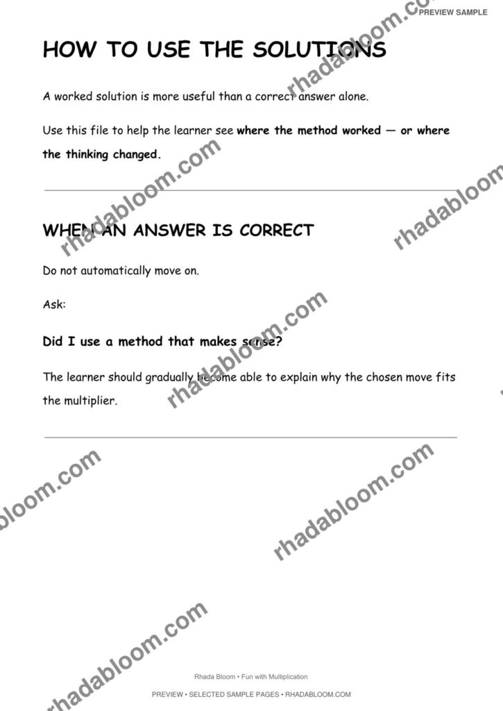 Multiplication Learning Pack :2-Digit × 1-Digit Multiplication By Rhada Bloom sample preview page 21 - Worked Solutions & Answer Key
