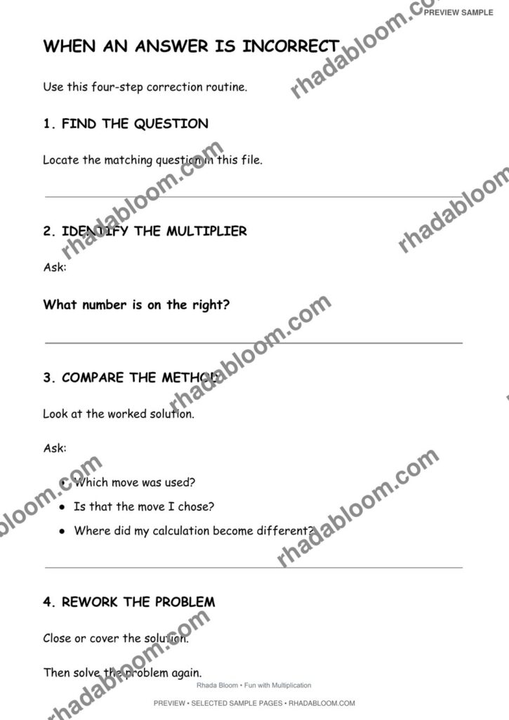 Multiplication Learning Pack :2-Digit × 1-Digit Multiplication By Rhada Bloom sample preview page 22 - Worked Solutions & Answer Key