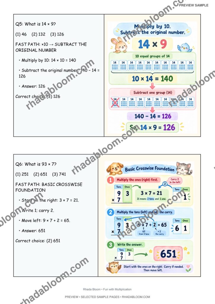 Multiplication Learning Pack :2-Digit × 1-Digit Multiplication By Rhada Bloom sample preview page 23 - Worked Solutions & Answer Key